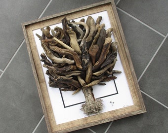 Driftwood Art: Tree of Life in 19"x 23" Distressed Barnwood Wall Frame- tree art, housewarming gift, nature art, beach art, unique art