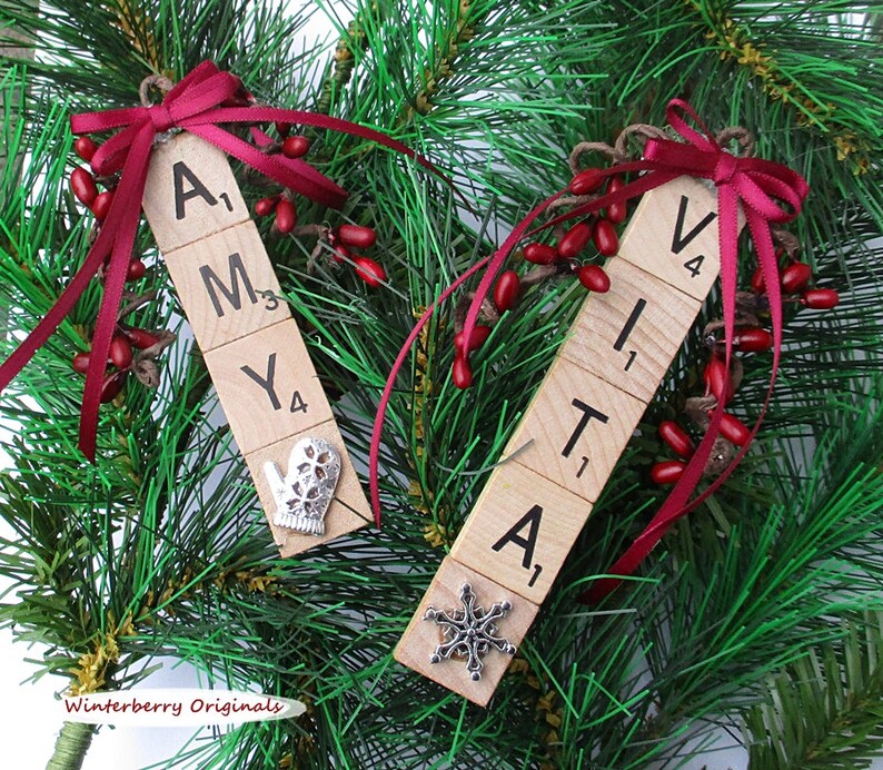 Personalized Scrabble Tile Ornament W Pewter Charm Stocking Stuffer Co Worker Gift