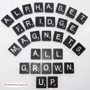Black Scrabble Alphabet Refrigerator Magnets . . . .All Grown Up - Learning Toy, Fridge Magnets, Letter Magnets