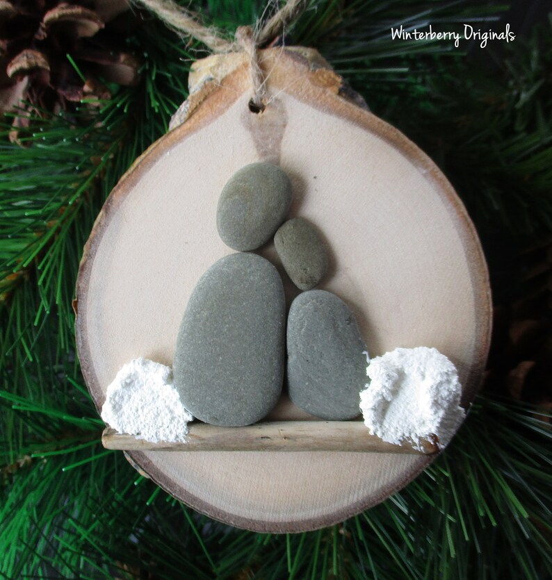 Pebble Art Tree Slice Ornament Couple Christmas Ornament Etsy