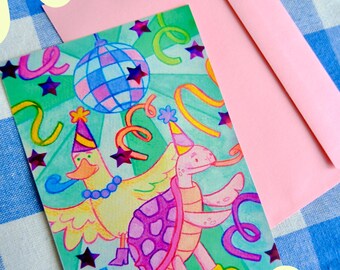 Lámina artística de animales de fiesta – Mini cuadro mural en acuarela pastel tamaño A6