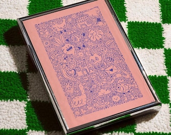 Lámina de arte original tipo doodle – Papel rosa tamaño A4 para decoración de pared