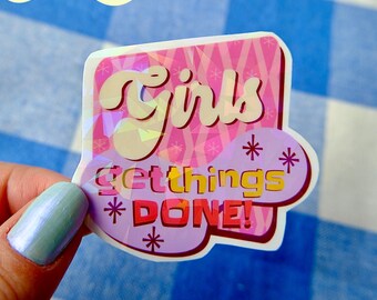 Pegatina "Girls Get Things Done" – Vinilo adhesivo con purpurina estilo años 90