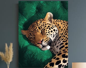 Emerald Green leopard  Print – Modern Animal Wall Art (Digital Download)