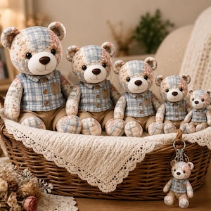 Memory Bear Sewing Pattern PDF, 5 Sizes with Bonus Shirt, Shorts & Keychain