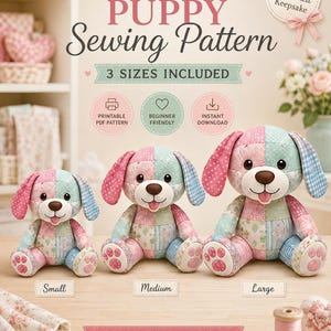 Memory Puppy Sewing Pattern PDF, 3 Sizes, Keepsake Dog Plush Template