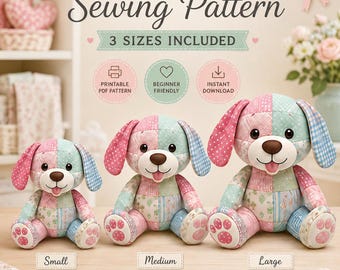 Memory Puppy Sewing Pattern PDF, 3 Sizes, Keepsake Dog Plush Template
