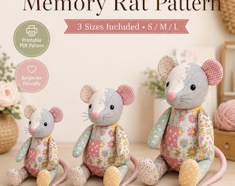 Rat Sewing Pattern, Patchwork Keepsake Plush, 3 Sizes (PDF Download)