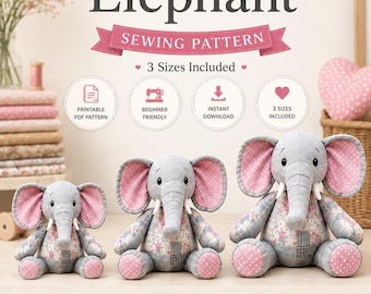 Memory Elephant Sewing Pattern PDF, Keepsake Stuffed Animal Template (3 Sizes)