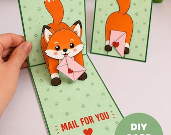 Printable Pop Up Animal Card Template, DIY Kids Craft with Pull-Out Surprise instant download