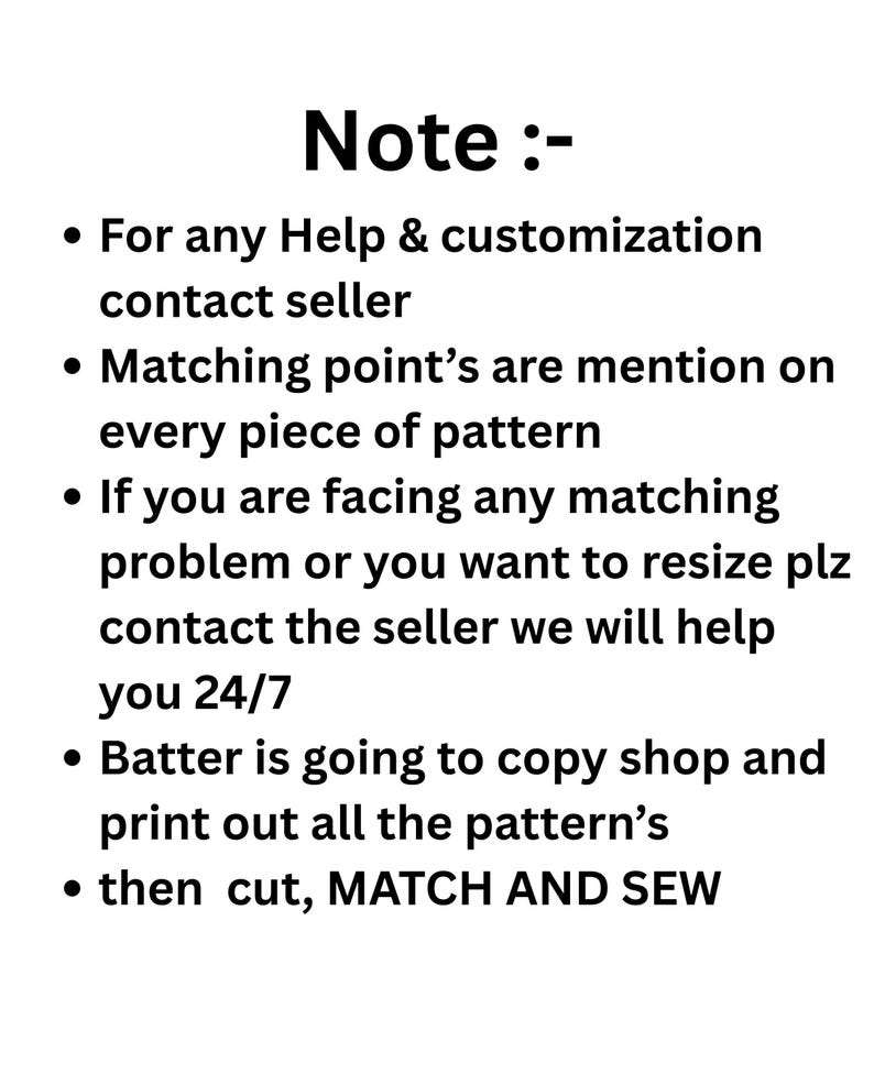 Text graphic with instructions to print the pattern at a copy shop, then cut, match, and sew.