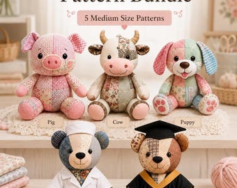 Memory Animal Sewing Patterns Bundle, Keepsake Plush PDF (5 Medium Sizes)