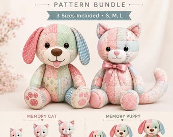 Memory Puppy Cat Sewing Pattern Bundle (3 Sizes), Keepsake Plush Templates