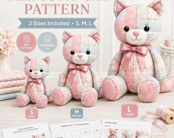 Memory Cat Sewing Pattern PDF, 3 Sizes S M L for Plush Keepsake Cat