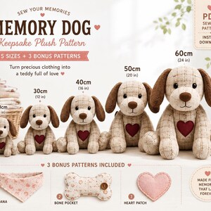 Memory Dog Sewing Pattern PDF, 5 Sizes with Bonus Bandana and Pocket
