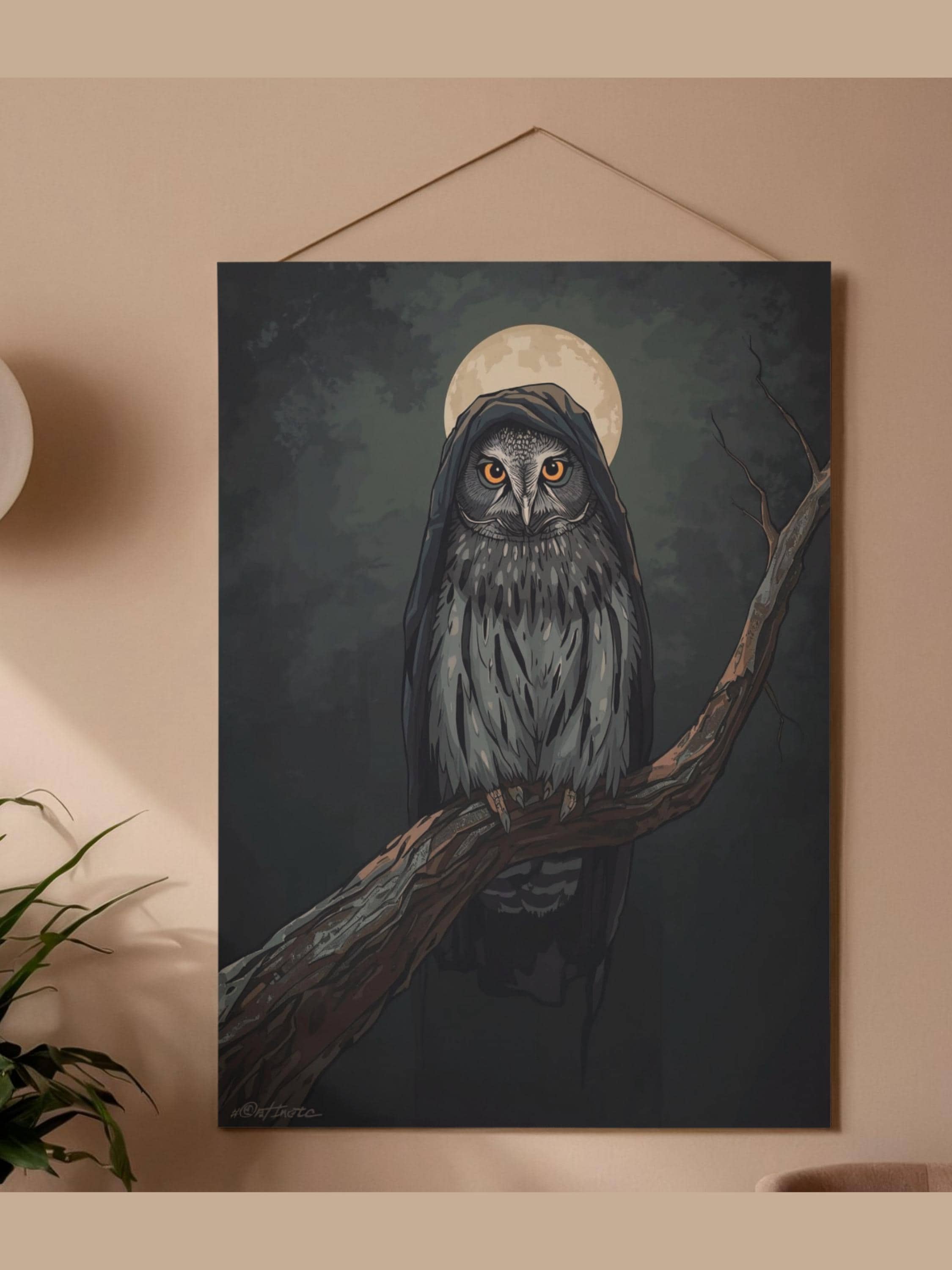 Owl Wall Art – Watchful Wisdom Animal Digital Print Modern Minimal