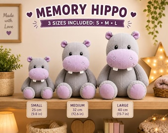 Memory Hippo Sewing Pattern PDF, 3 Sizes, Keepsake Plush Toy