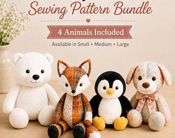 Memory Animal Sewing Pattern Bundle | Polar Bear, Dog, Fox, Penguin (PDF)