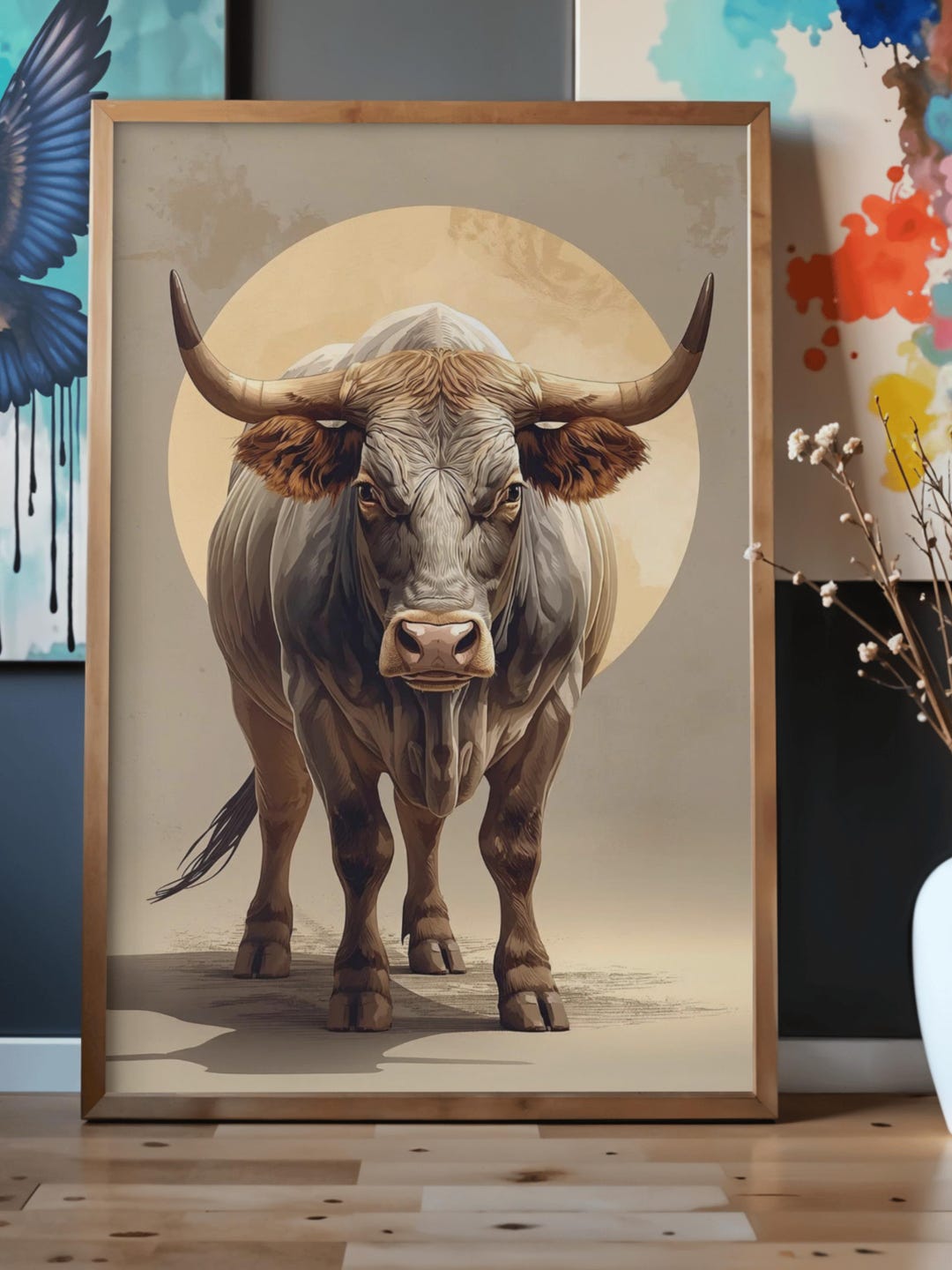 Bull Wall Art – Calm Strength Power Animal Digital Print Modern Minimal ...