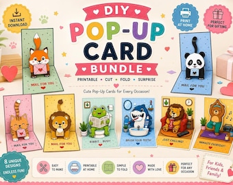 Printable Pop Up Card  13 Templates Bundle, DIY Animal and Bird Designs