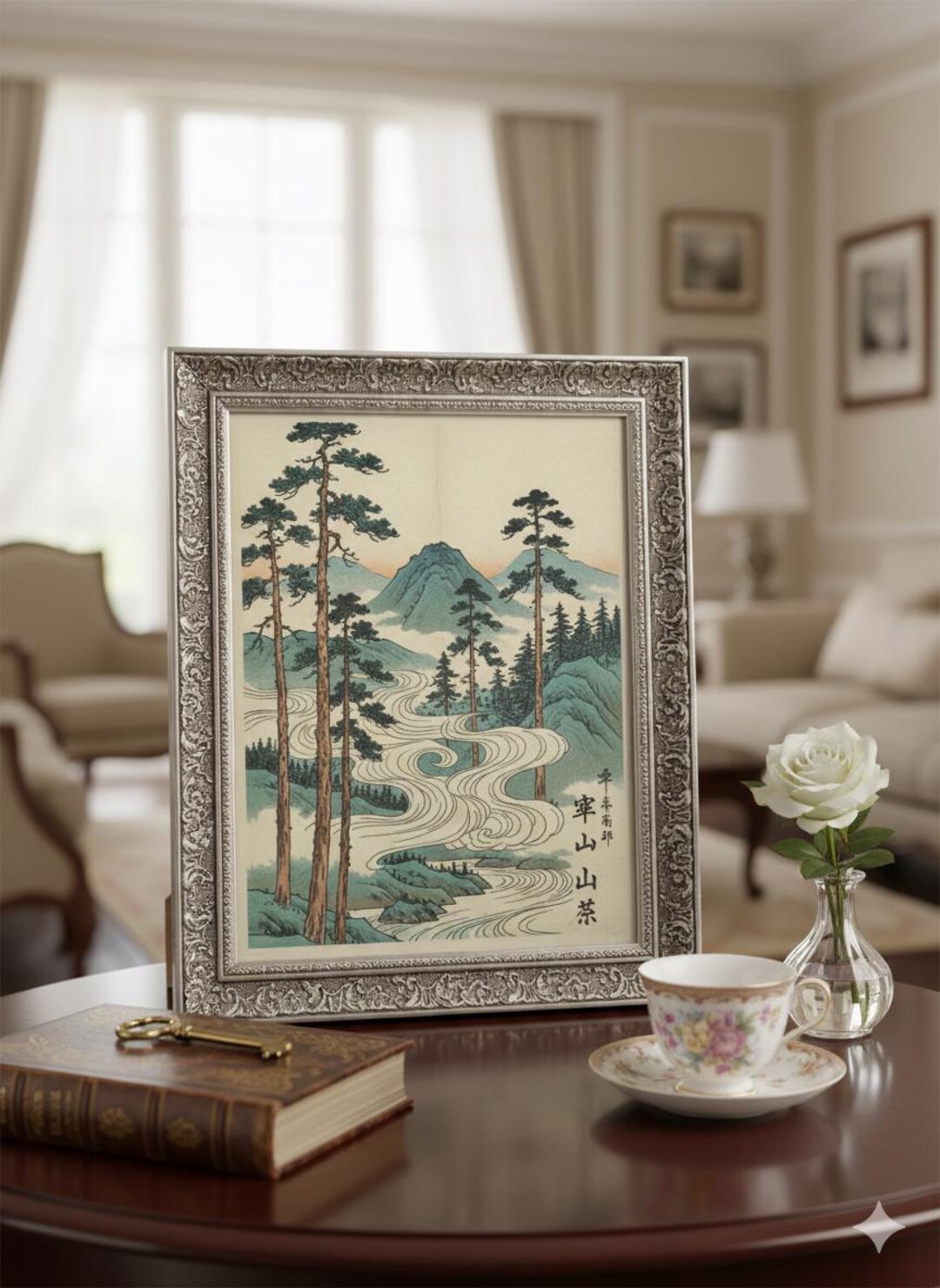 Vintage Japanese Forest Poster, Tranquil Mountain Landscape Wall Art ...
