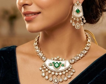 Green Kundan Necklace Set with Matching Earrings – Bridal & Festive Jewelry