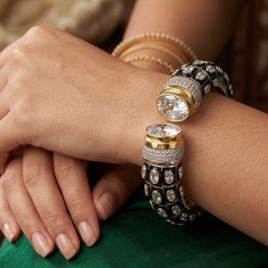 Openable Kada Bracelet with Monalisa Stones | Dual Tone Ethnic Party Wear