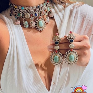 Sabyasachi Inspired Choker Set | Multicolor Real Stone Bridal Jewelry