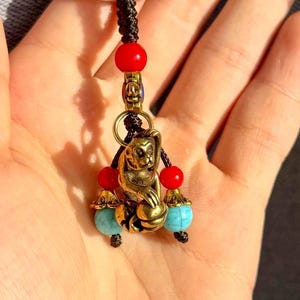 Handmade Brass Monkey Keychain Pendant, Chinese Zodiac Charm, Vintage Oriental Good Fortune Gift, Lunar New Year Gift, Lucky Beads Feng Shui
