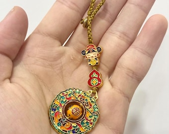 Lucky Wealth God Charm – Rotating 'Blessing' Bead, Gourd & Colorful Ring, Feng Shui Jewelry for Prosperity, New Year Gift, Phone Charm
