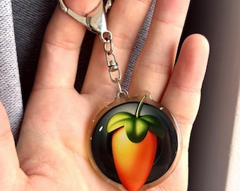 Llavero de FL Studio: acrílico con el logo de una zanahoria naranja. Regalo para productores musicales y creadores de ritmos. Accesorio para DJ y productor de DAW.