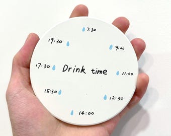 Drink Time Ceramic Coaster – Hydration Reminder, Minimalist Desk Decor