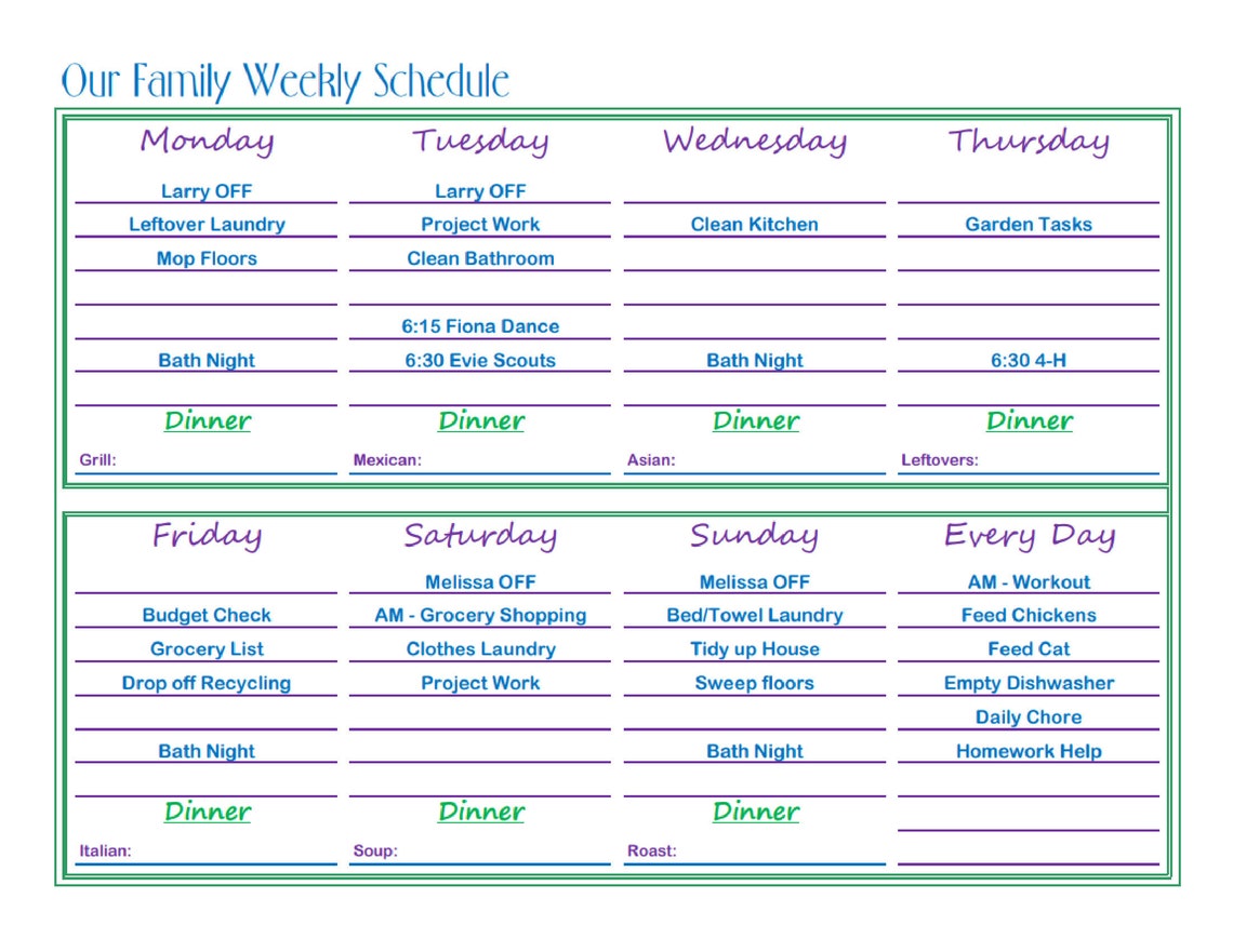 Einfacher Familien Wochenplan - Excel Vorlage - Etsy.de
