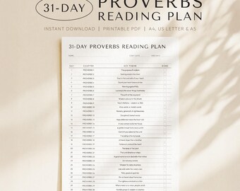 Proverbs Reading Plan Printable, 31 Day Proverbs Plan, Bible Study Printable for Women, Bible Study Guide for Beginners