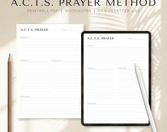 ACTS Prayer Guide for Beginners Structured Prayer Method Printable Daily Prayer Worksheet Quiet Time Journal
