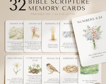 Bible Memory Cards Printable, Scripture Memory Cards, Printable Bible Verse Cards, Christian Affirmation Cards, Daily Devotion Printable