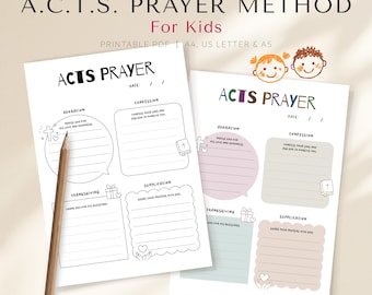 ACTS Prayer for Kids Printable PDF, Christian Prayer Worksheet, Sunday School Activity, Homeschool Prayer Journal, A4 US Letter A5