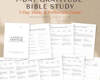 7-Day Gratitude Bible Study Printable, Christian Bible Study Workbook, Scripture Reflection Guide, Thanksgiving Devotional PDF