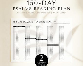 Piano di lettura dei Salmi di 150 giorni, tracker di lettura della Bibbia stampabile per il tempo di silenzio quotidiano e la crescita spirituale