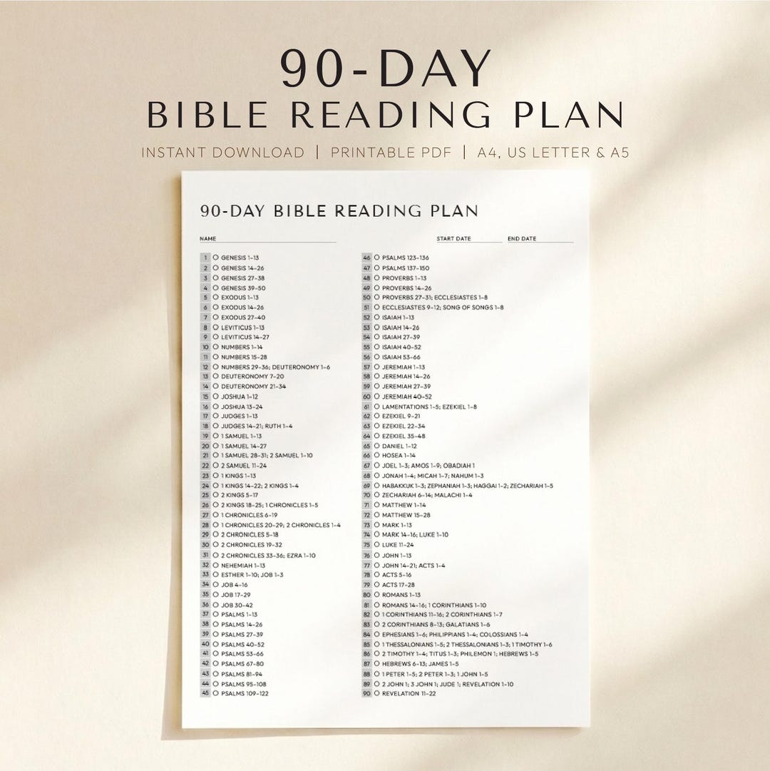 90 Day Bible Reading Plan Printable, Read the Bible in 90 Days, Simple ...