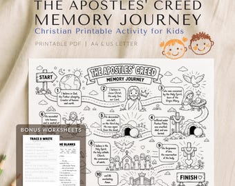 The Apostles' Creed Coloring Page for Kids, Memory Journey Activity, Christian Printable, Sunday School, Homeschool Bible Activity