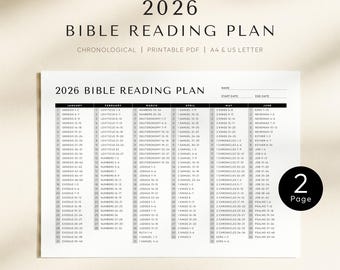 2026 Chronological Bible Reading Plan,  Bible-in-a-Year Printable, Daily Scripture Reading Tracker, New Year Bible Plan, A4, letter