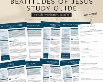 Beatitudes of Jesus Bible Study Guide Printable, Beatitudes Bible Study PDF, Reflection Worksheets, Sermon on the Mount