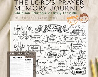 Lord's Prayer Coloring Page for Kids, Memory Journey Activity, Christian Printable, Sunday School VBS Worksheet, Homeschool Bible Activity
