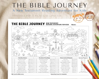 Bible Journey Coloring Page,  New Testament Reading Plan for Kids, VBS Summer Activity, Printable PDF, Sunday School, Christian Homeschool