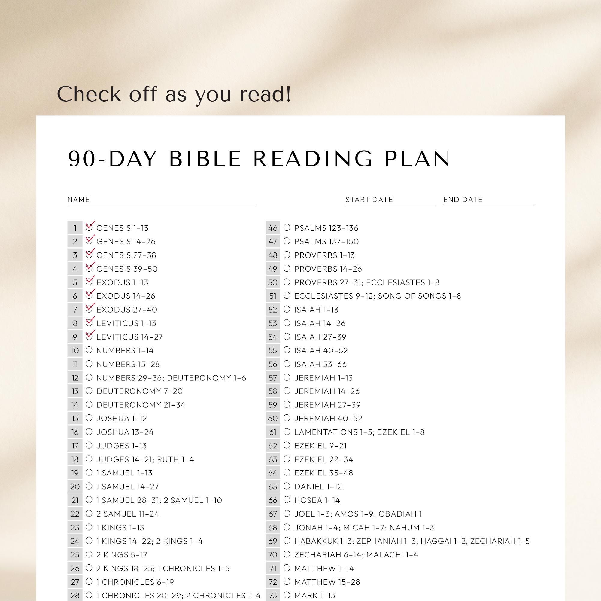 90 Day Bible Reading Plan Printable, Read the Bible in 90 Days, Simple ...