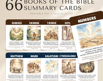 66 Books of the Bible Summary Cards, Bible Educational Flashcards Printable, Christian Education Tool, Sunday School & Homeschool Activity
