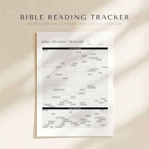 Bible Reading Tracker, Bible reading plan, Bible Study Planner, Printable Digital Bible Reading Checklist, A4, Letter, A5