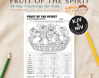 Fruit of the Spirit Coloring Page, 30 Day Kids Bible Challenge, Sunday School Activity, VBS Printable, Homeschool Devotional, Galatians 5:22