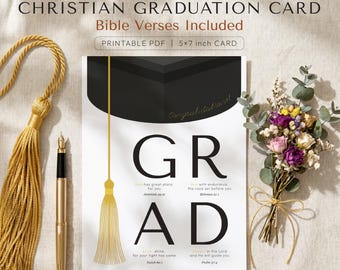 Christian Graduation Card Printable, Bible Verse Grad Card, Printable PDF, 5x7 Instant Download, Scripture Graduation Gift